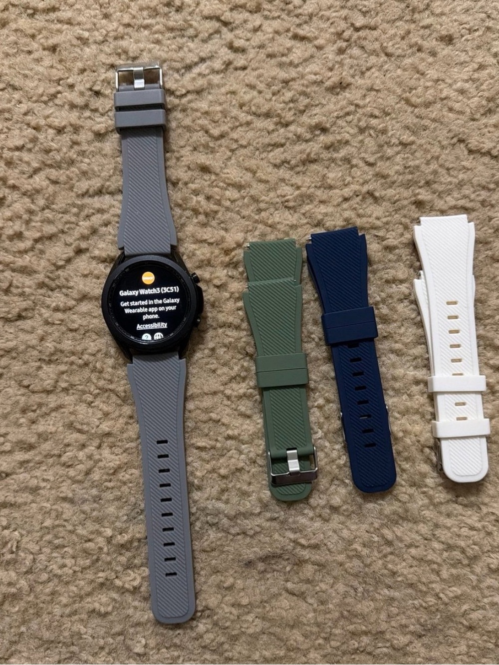 Samsung galaxy watch with Silicone Watch Strap Set in Gray, Green, Blue, White